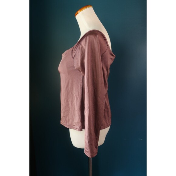 Klassy Network Off Shoulder Seamless Built in Bra Long Sleeve Mauve Top XL - Picture 6 of 8